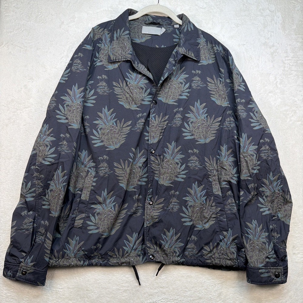 Vince Coach Jacket Tropical‎ Pineapple Print Windbreaker Snap Button Black XL